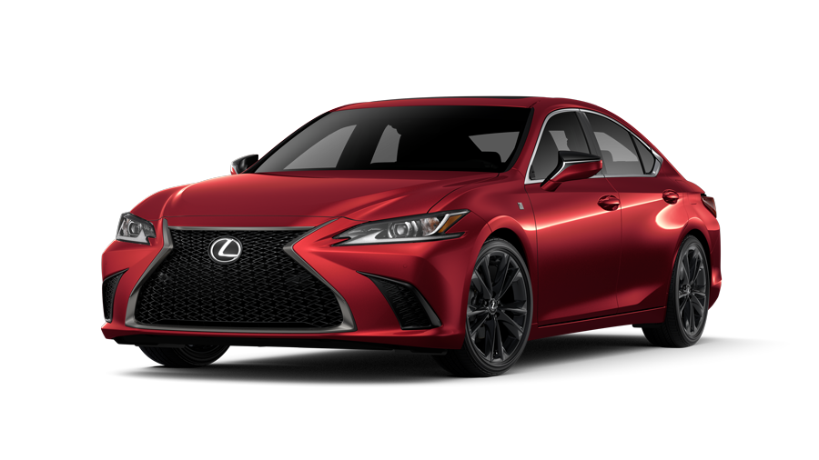 Exterior of the Lexus ES 250 F SPORT Design AWD shown in Matador Red Mica.